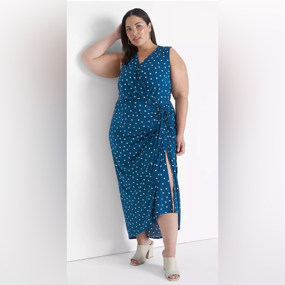 Lane Bryant Surplice-Neck Ruched Maxi Dress polka-dot Dress NWT 18/20